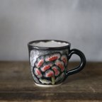 作品黒釉と牡丹絵のコーヒーカップ