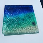 作品アートディスプレイトレイ  珊瑚のラグーンとカメ　アクセサリートレイ  26×25仕器 水面 波紋 海 珊瑚 沖縄　resin