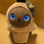 作品【受注製作】イエロートラさん　ストライプ　ブラック系　野球帽　ラボット　LOVOT　服　ハンドメイド