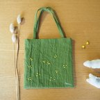 作品刺繍のミニバッグ　黄緑×黄ドット