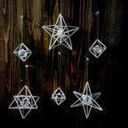 作品ヒンメリ★スターシリーズ サンキャッチャー3個 +スクエア3個 合計6個セット福袋３種類から選べます 野外使用可なアルミ製　幾何学オブジェ　シルバー　クリスマスオーナメント