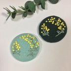 作品ミモザの花刺繍 (モスグリーン.グリーン) ブローチ／ヘアゴム