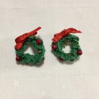 作品《手編み》Xmasリース ピアス