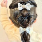 作品レースのリボンヘアゴム2点セット ブラウン 子ども用 小さめ 大きい キッズ ベビー プレゼント ギフト