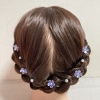 作品【Uピン】小ぶりな桜とパールのヘアピン　濃い紫