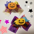 作品☆送料無料☆　ハロウィン 大きめリボン トップノット ２個セット トリミングリボン