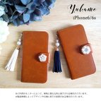 作品【iPhone6/6s】スマホケース＊レトロ＊レザー＊ビジュー＊タッセル＊手帳型＊スマホカバー【ブラウン】