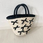 作品【handmade/MAMAno2】カゴバッグ/リボントート籠バッグ
