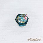 作品【 ピンクッション + まち針 】ミニ鉢 の ピンクッション と 陶器ビーズ の まち針 セット 針山 まち針 六角鉢ブルー 
