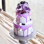 作品【ご予約品】クレイケーキ2段-purple&silver- バースデーケーキ　誕生日　ウェディング　ベビーフォト　ハーフバースデー　ウェルカムスペース