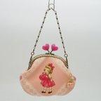 作品「マーガレットソフィー・ピンクA」チェーン付き・小さな小さながま口バッグ（口金10.5センチ）