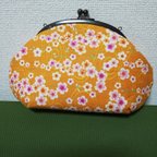 作品【送料込み】花柄橙色がま口バックインバック