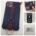 作品X,XS,11Pro用 布のiPhoneジャケットデニム レッド