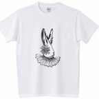 作品nmc rabbit うさぎ線画　Tシャツ　モノトーン（ホワイト色）