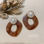 作品RUKIRIRIA #754 パール×ブラウンピアス  大ぶりピアス 大ぶりイヤリング 