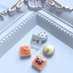 作品🎃ハロウィン　ゴールド　美濃焼　陶器　ガラス　小ぶり　イヤリング　ピアス　かわいい　秋　パーティー リボン かぼちゃ👻