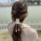 作品編み上げポニーフック　紐アレンジ　レザーヘアアクセサリー　ヘアピアス　ヘアアクセサリー