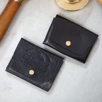 作品ミニマムウォレット『ensemble』 ブラック イタリアンレザー コンパクト財布 三つ折り 見た目より大容量