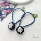 作品ひと粒バラのフォーマル 刺繍ヘアゴム            手刺繍 ヘアゴム 入学式