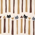 作品オックス生地【50×110cm】 ネコのスティック 猫柄 ストライプ柄 ねこ 棒 布 可愛い ブラウン ベージュ