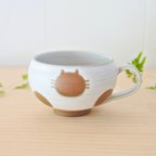作品スープカップ（白）ねこ水玉【受注制作】