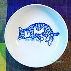 作品猫の豆絵皿：くつろぐ猫さんmsn-009