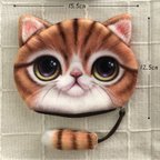 作品＜送料無料＞ネコ顔　ポーチ（大）しっぽ付き 　柄タイプC　　猫　猫グッズ　かわいい　小物　