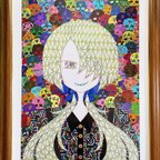 作品絵画 インテリア 壁掛け コピック 手書き 直筆 1点物 コピックアート タイトル『財欲』額入り 即日発送