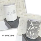 作品m-003.004 milkロゴのミルク缶カバー　リバーシブル＊gray