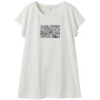 作品ディワーカル君デザイン「草と花」ミニ丈Tシャツワンピース・レディース（Mサイズ ）バニラホワイト