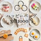 作品【3点1000円 ハッピーバッグ】髪留め ヘアクリップ  ポニーフック 　フェイクフード ミニチュアフード スイーツデコ　キラキラ カボション ピアス イヤリング ハンドメイド 福袋