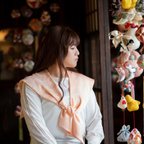 作品つけ襟的大判ストール　KIMONO Upcycle / Salmon pink