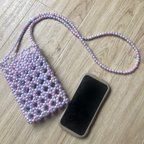 作品パールのスマホショルダー 【ビーズバッグ】 <pearly bubbles> :   shell pink & blue