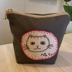 作品日本猫刺繍ポーチ・Japanese cats by embroidery pouch