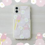 作品新作☆小鳥とお花 iPhoneクリアケース（アキクサインコVer.）ニュアンスカラー