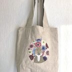 作品スナギツネとアネモネの刺繍トートバッグ