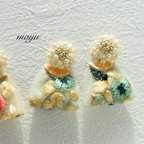 作品インド刺繍リボンのピアス・イヤリング（グリーン）