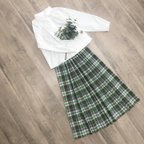 作品播州織り 抹茶グリーン チェック の かわいい ギャザースカート
