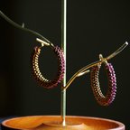 作品Bitter color/bicone garnet & antique gold color  hoop pierce 