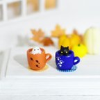 作品ハロウィン用 ちっちゃいネコちゃんとオバケちゃんのカップ