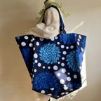 作品＜Sweet African＞アフリカ生地のデカBAG【Blue Flower & White dot】