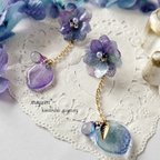 作品揺れる花びらの雫 紫陽花グラデーションピアス-hydrangea color sway flower-