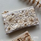 作品new✨インド刺繍リボン 大人ポーチelegant ivory♡用途いろいろ！便利なサイズ 母の日　母の日プレゼント　