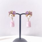 作品紫ビジューとお花のイヤリング　プチシリーズ