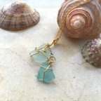 作品Green Sea Glass ゴールドワイヤーネックレス