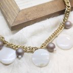 作品【Necklace】Round flat beads and imitatation pearl beads choker necklace N#25