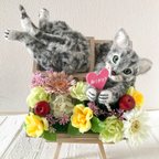 作品ハンドメイド　羊毛フェルト　ベンガル　猫　フレーム　ウェルカムボード