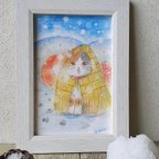 作品猫イラスト(原画)　藁帽子をかぶった猫