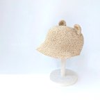 作品1点限り//41〜43cm＊麦わら帽子　くま耳キャップ　ベビー　キッズ　麦わら　夏　帽子　赤ちゃん　子ども