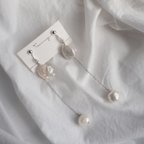 作品2粒淡水パール × silver chain (pierce or earring)